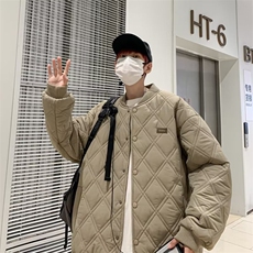 菱形格棉衣男韩版潮流帅气2025冬季新款ins宽松百搭外套W3939-P68，男装棉衣，星座412