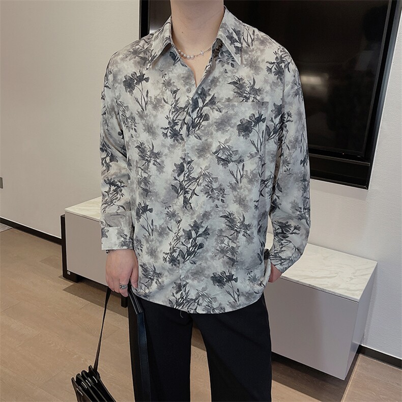 春夏新款免烫风花衬衫男高级感痞帅长袖网红防嗮衬衣CS853-P58,男装衬衫,电商B267