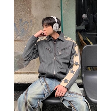 美式复古星星麂皮外套男春秋潮流vibe痞帅高级感机车风皮衣夹克男，男装皮衣，星座506A