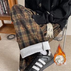 现货 美式复古格子休闲长裤撞色直筒裤 ZK7977-特批35 加绒特p45图片