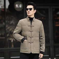 中老年唐装90绒羽绒服男士复古盘扣风羽绒服外套中式唐装，男装羽绒服，钱塘723