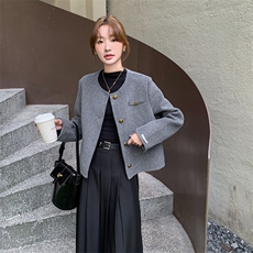 灰黑气质小香风套装裙女2025年秋季新款时尚外套百褶半身裙两件套，女装套装/套裙，2C108
