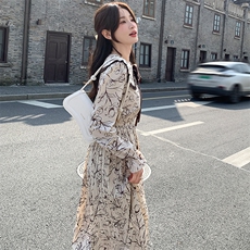 2025春秋新款法式收腰茶歇连衣裙女温柔风减龄显瘦娃娃领印花裙子，女装连衣裙，浙宝191（原浙宝008）