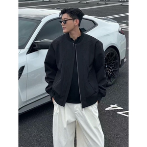 网图黑色美式红内短款飞行夹克男秋季解构倒三角设计感外套痞帅图片