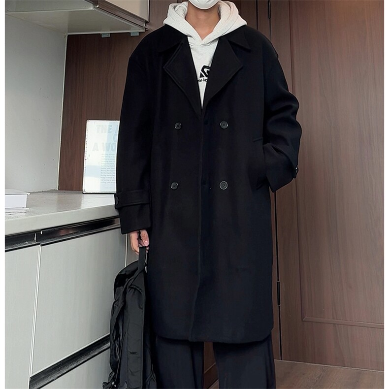 N9110/P110秋冬新款毛呢大衣男中长款双排扣呢子外套呢料大衣风衣，男装风衣，电商A141