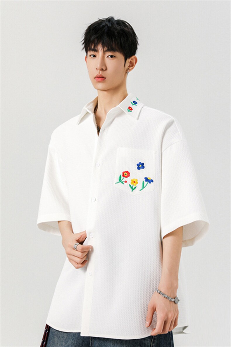2025夏季新款港风无影墙大码绣花短袖衬衫M-5XHC25323-特P35,男装衬衫,电商A022