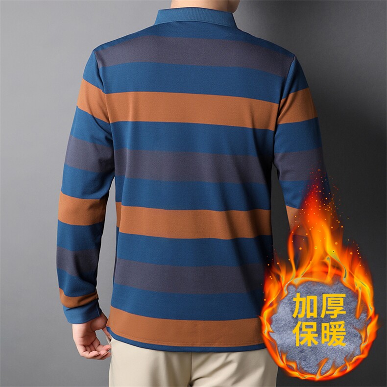 新款POLO衫春秋季中年男士长袖t恤加绒百搭爸爸秋装打底衫上衣,男装T恤,钱塘6003（原4033）