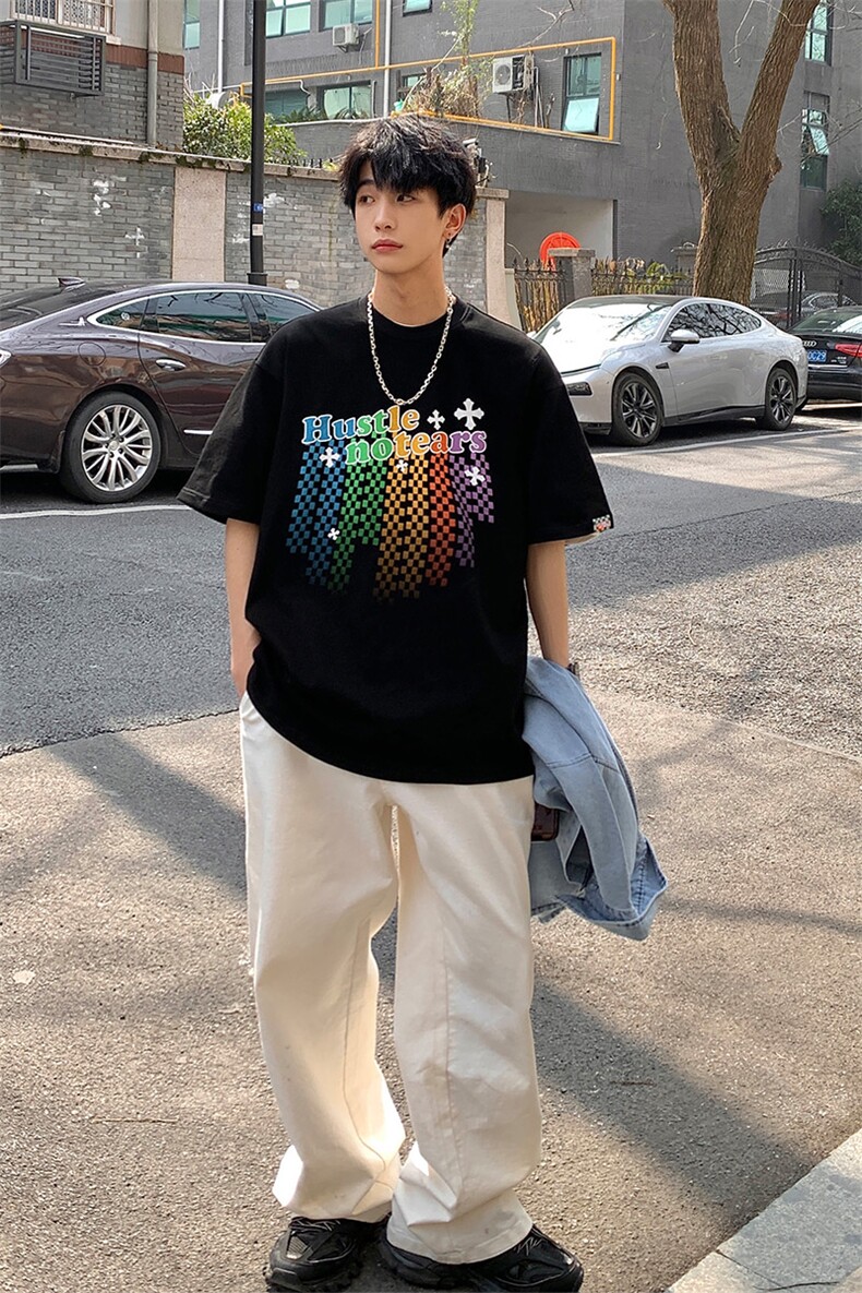 2023夏新款港风个性渐变印花宽松圆领短袖T恤上衣T2217-P38,男装T恤,星座914-3
