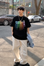 2023夏新款港风个性渐变印花宽松圆领短袖T恤上衣T2217-P38，男装T恤，星座914-3