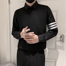 秋冬季衬衫毛衣男加绒加厚假两件针织衫长袖打底衫内搭针织衫Q446，男装针织衫/毛衣，星座1116A-2（原606A-1）
