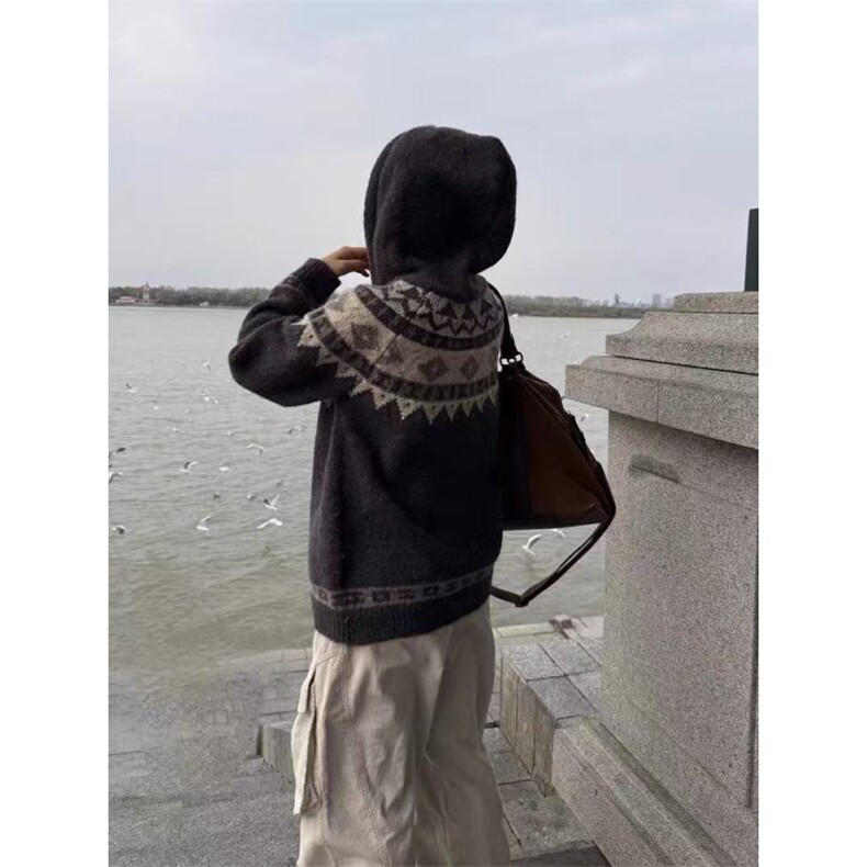 MRNEARLY冬季新款美式牛角扣开衫毛衣男情侣慵懒松弛针织衫外套潮,男装针织衫/毛衣,四季星座505