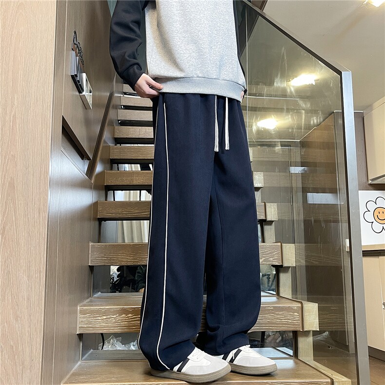 秋季休闲长裤子青少年学生莫尔绒直筒阔腿裤宽松运动卫裤M562-P35,男装休闲裤,星座509