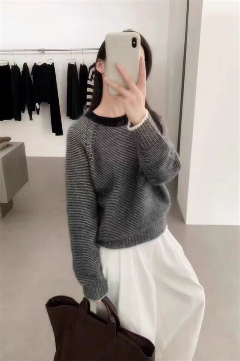 秋冬季羊毛休闲百搭时尚精致圆领宽松羊毛衫,女装羊毛衫,锦瑟羊绒