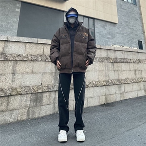 1506/QM803020/P96复古美式街头嘻哈PU皮加厚棉服男女宽松棉衣图片