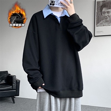 重磅华棉380g假两件Polo领保暖银狐绒卫衣男W5432J加绒-特P45控88，男装棉衣，电商A001