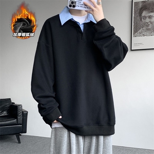 重磅华棉380g假两件Polo领保暖银狐绒卫衣男W5432J加绒-特P45控88图片