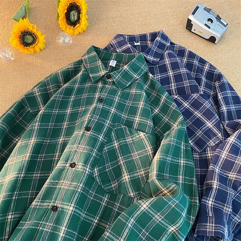 2025春季衬衣男新款港风大码宽松磨毛长袖格子衬衫CS530-P38(现货，男装衬衫，星座214-3