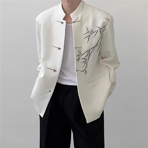 竹刺绣订婚礼西服风本命红新中式西装外套大码S-5XL JK0028 P60图片
