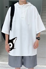 LD54035-P45连帽短袖t恤男大码胖子带帽五分袖中袖，男装T恤，电商A040