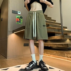 春夏小个子显瘦好穿宽松阔腿垂坠松紧抽绳休闲亚麻牛仔短裤，男装休闲裤，星座506