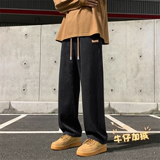 精选摇粒绒牛仔阔腿拖地加绒加厚垂顺直筒K825-特批37加绒特批47，男装牛仔裤，星座718-1