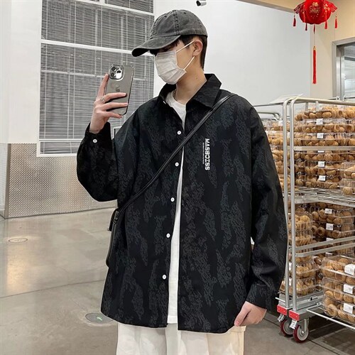 长袖衬衫春款男港风潮流C90P34图片