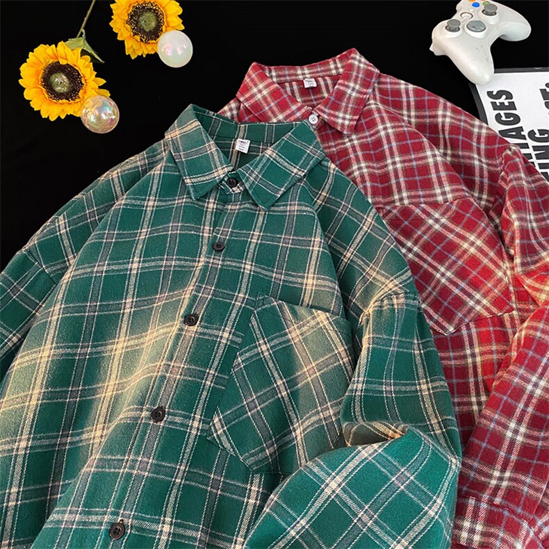 衬衣男秋季新款港风宽松大码磨毛格子长袖衬衫CS530-P38，男装衬衫，星座214-3