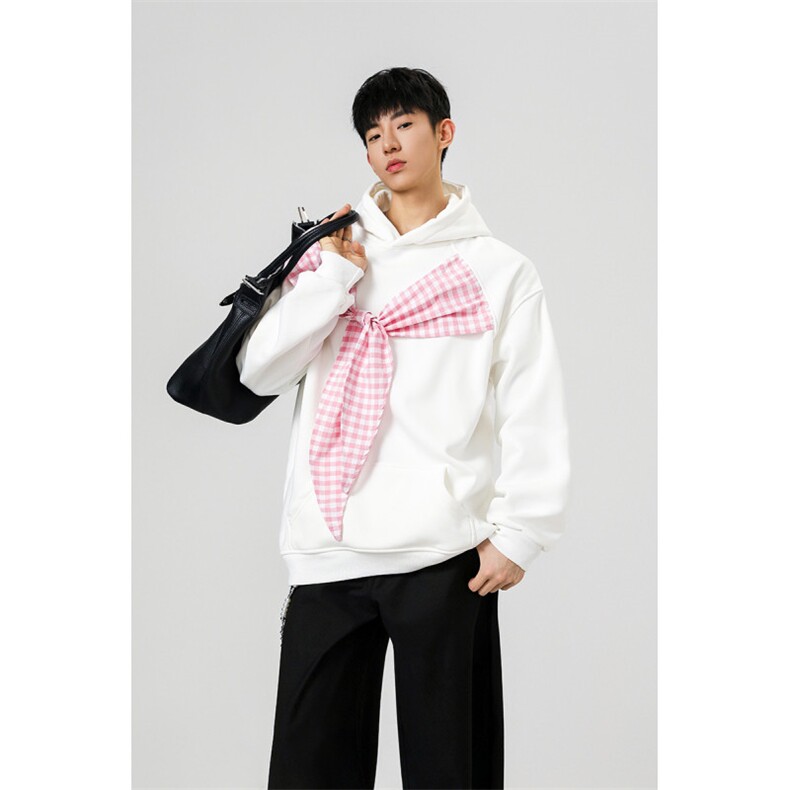拼接格子绑带设计重磅秋冬全棉高品质美式高街连帽卫衣外套Y7709，女装短外套，电商A486-1