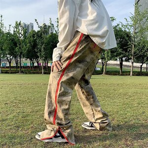 美式高街复古嘻哈拉链迷彩长裤ins潮牌hiphop直筒CK76P45图片