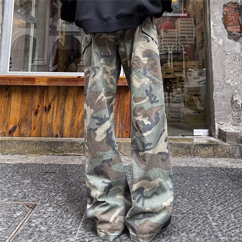 美式复古迷彩工装牛仔裤男春秋潮牌高街伐木伞兵裤宽松休闲阔腿裤,男装休闲裤,星座410-7