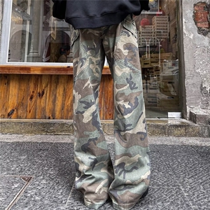 美式复古迷彩工装牛仔裤男春秋潮牌高街伐木伞兵裤宽松休闲阔腿裤图片