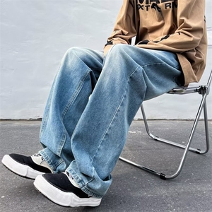 牛仔裤男秋冬潮牌宽松高街vibe美式裤直筒阔腿休闲长裤子3130-P43图片