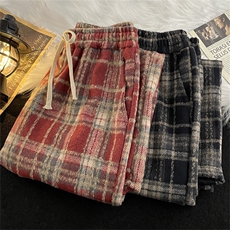 美式潮牌格子休闲裤男新款宽松直筒阔腿裤复古百搭长裤GK2816-P40，男装休闲裤，星座1008-1