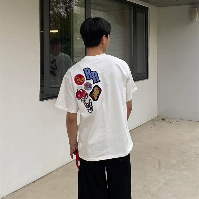 万针全刺绣工艺得物抖音高品质260克纯棉双纱美式高街短袖T恤P33,男装T恤,电商A486