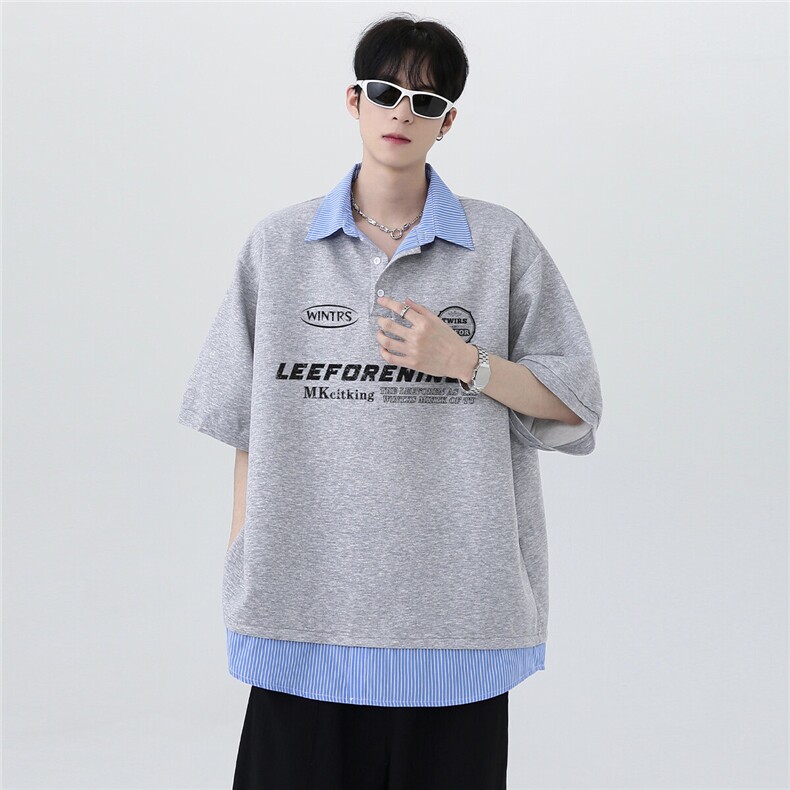 夏季小众潮牌少年感假两件美式复古设计感POLO衫短袖T恤T311-P48,男装Polo衫,电商C307