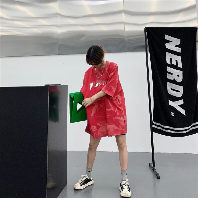 五分袖休闲风宽松型常规款中长款显瘦显高扎染上衣棉夏季,男装T恤,星座506A