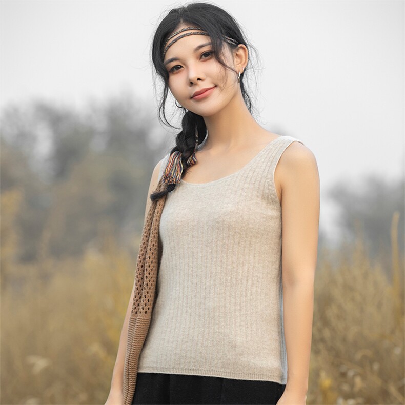 纯仿羊毛背心女内搭薄款无袖马甲外穿坎肩圆领针织衫短款,女装背心吊带,赛冬羊绒