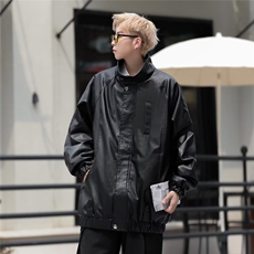 黑色立领皮衣夹克男生高级感外套潮流帅气PU皮户外机车W9286-P73，男装夹克，星座1109-3