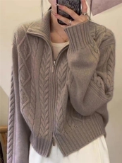 2025年秋季单件时尚百搭通勤简约休闲羊毛拉链开衫，女装羊毛衫，恩泰羊绒