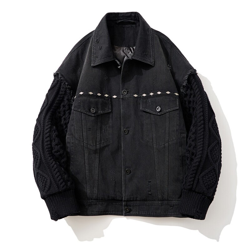 男士翻领牛仔拼接针织设计感羽绒服外套D213-6277-P430,男装羽绒服,电商D213