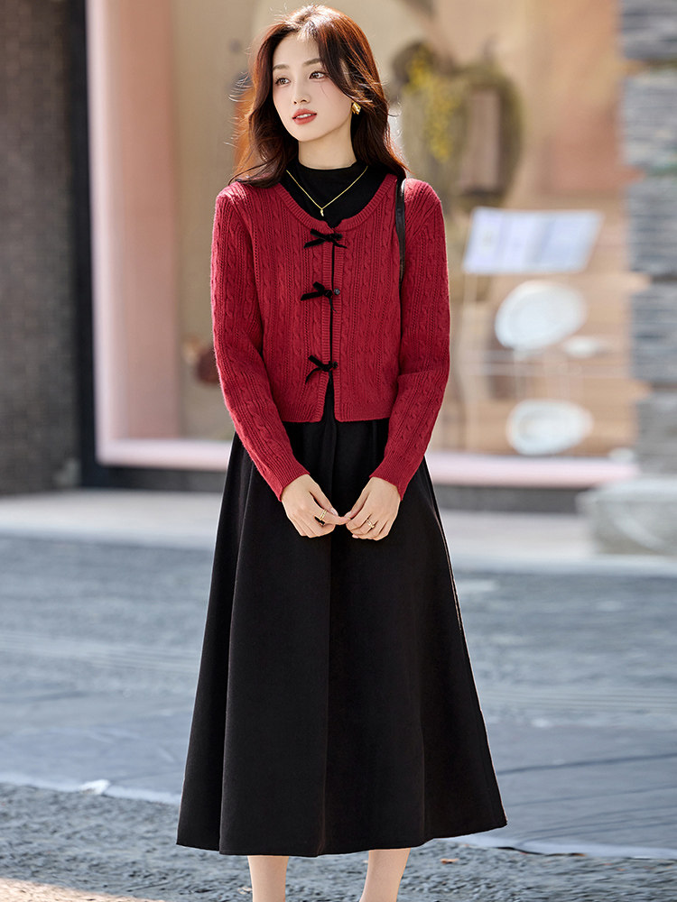 秋冬气质范两件套女2025新款针织线衫外套淑女范连衣裙套装裙,女装套装/套裙,香水丽阁