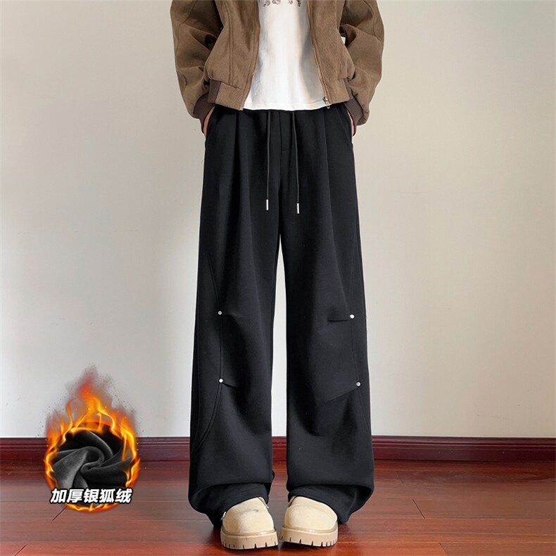 新款华棉重磅380g铆钉拼接加绒银狐绒卫裤男K5941J加绒-特P43控85,男装休闲裤,电商A001
