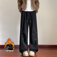 新款华棉重磅380g铆钉拼接加绒银狐绒卫裤男K5941J加绒-特P43控85，男装休闲裤，电商A001