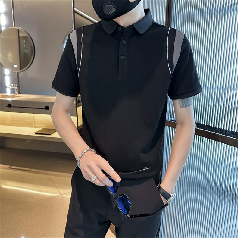 主推设计感夏季拼接半袖T恤翻领Polo衫潮流短袖体恤T0242-P50,男装T恤,电商D342