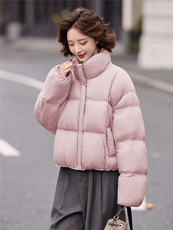 短款羽绒服女2025冬季新款时尚立领落肩袖小个子休闲白鸭绒外套，女装羽绒服，流量+