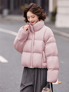 短款羽绒服女2025冬季新款时尚立领落肩袖小个子休闲白鸭绒外套图片