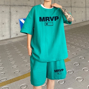！2025夏季新款男士字母印花短袖套装华夫格一套HTZ85P50图片