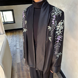 新款花卉刺绣无扣开衫外套复古高级感休闲西服A452--6507--P155,真丝小围巾与开衫的搭配图片