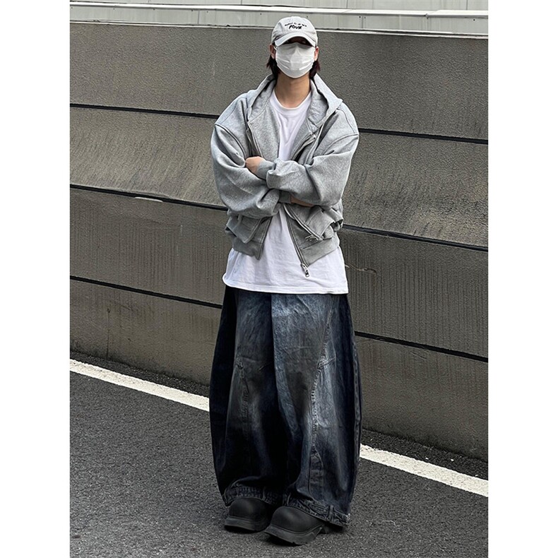 【有货】灰色卫衣连帽小众设计感假两件开衫外套WY971特P55,男装卫衣,星座908-1