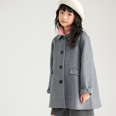 高品质儿童羊毛大衣秋冬保暖宽松版灰色时尚外套，童装外套，鑫贝羊绒